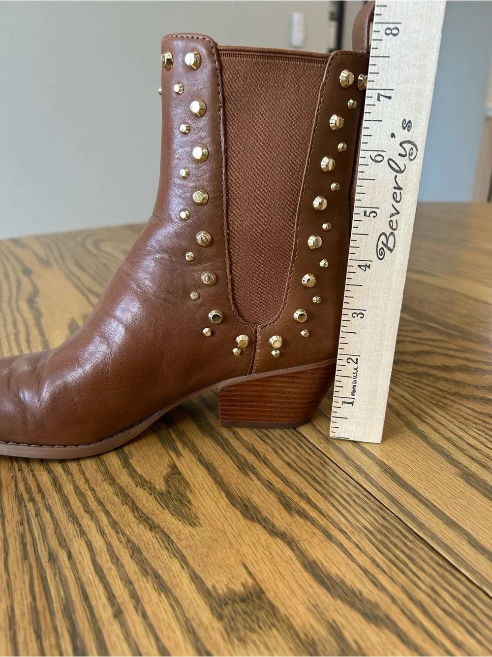 MICHAEL Michael Kors Brown Leather Studded Ankle Boots, size 6.5